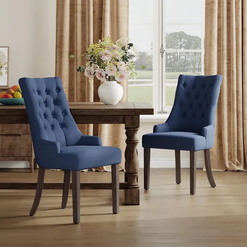 Vista 21 de COLAMY Wingback Tufted Dining Chairs Set of 2, Beige Upholstered Dining Room Chairs with Wood Legs, Kitchen Chairs for Home Kitchen