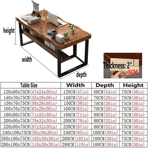 Vista 3 de Escritorio de madera maciza para computadora, escritorio de estudio resistente, estación de trabajo con patas de metal, fácil de montar