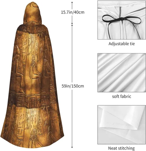 Vista 5 de Jeroglíficos egipcios antiguos textos de Halloween, mago de bruja, capa de Navidad, cosplay para adultos, disfraz de fiesta