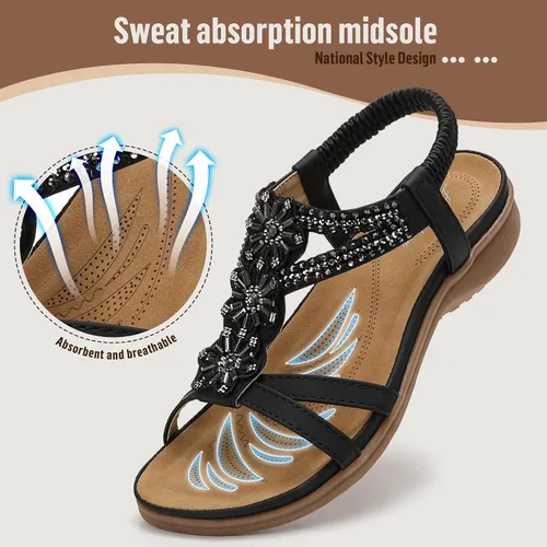 Vista 3 de Littleplum Sandalias para mujer hechas a mano con soporte de arco de verano, sandalias cómodas para caminar ortopédicas bohemias