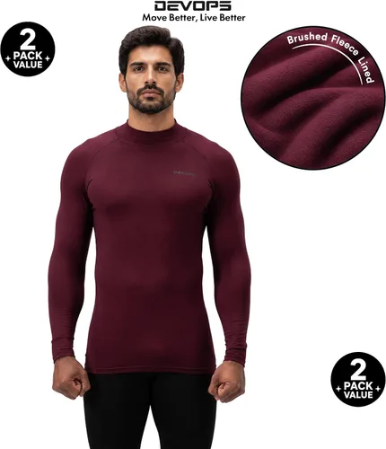 Vista 2 de DEVOPS Paquete de 2 camisetas térmicas de compresión de manga larga con cuello alto para hombre negro (Black / Wine)