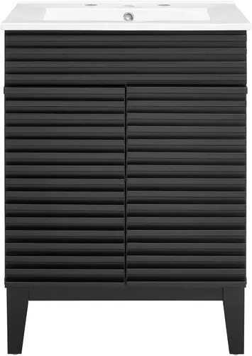 Vista 4 de Modway Render - Mueble de baño de estilo moderno de mediados de siglo con lavabo, color blanco y negro Negro blanco