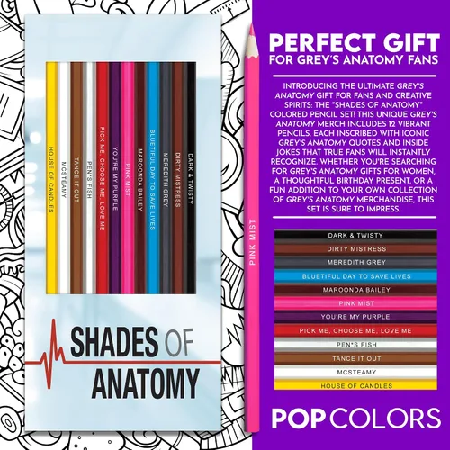 Vista 4 de Juego de lápices de colores inspirados en Grey's Anatomy para adultos, 12 lápices de dibujo con nombres estampados de aluminio, regalos de anatomía