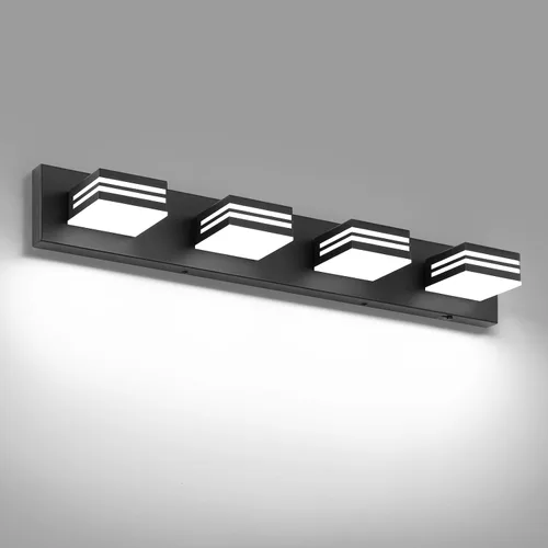 Vista 10 de Moderna lámpara LED para tocador de baño (3 luces, 24 pulgadas) (5CCT, regulable), negro mate moderno para pared de baño