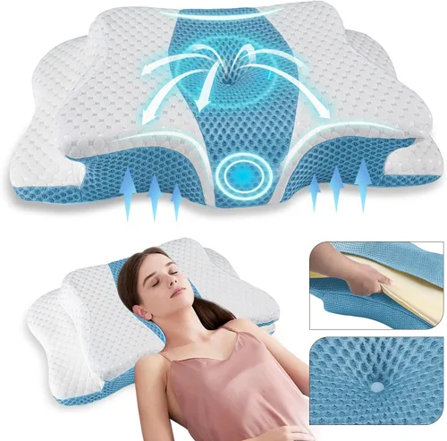 Vista 8 de Almohada Cervical para Alivio del Dolor para Soporte del Cuello, Almohada Ergonómica Ajustable para Dormir Cómodamente, Almohadas Ortopédicas