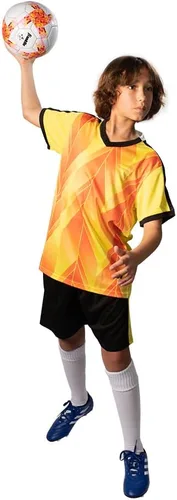 Vista 8 de PAIRFORMANCE Conjunto de camisetas de fútbol para niños y niñas de 6 a 12 años de edad, camisetas y pantalones cortos de fútbol para interiores