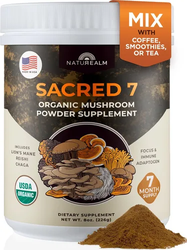 Vista 11 de Naturealm Suplemento en polvo de hongos orgánicos Sacred 7 Suministro para 60 días Mezcla 7 en 1 con melena de león, Reishi, Chaga Apoyo