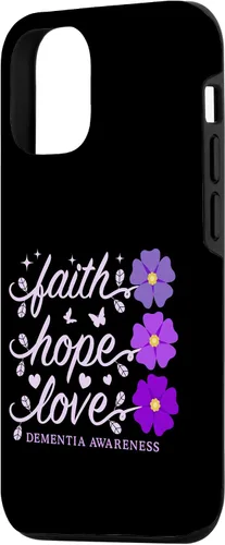Vista 2 de Funda de flores moradas para iPhone 14 Faith Hope Love Demencia Alzheimer's Awareness
