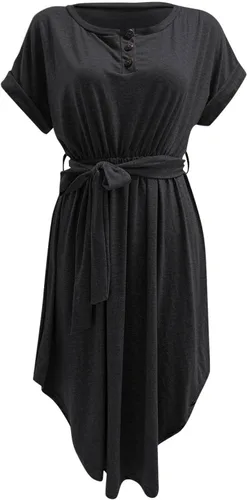 Vista 2 de Minivestidos para mujer, 2024, primavera, verano, casual, cómodo, cuello redondo, manga corta, vestido de playa liso básico de moda