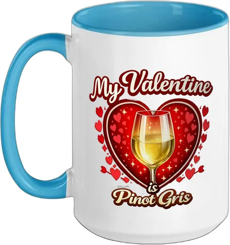 Vista 18 de Pinot Gris Wine Glass Valentine Hearts Love Funny Gift Ceramic Mug, Black/White, 11oz