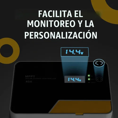 Vista 5 de BougeRV MPPT Controlador de carga solar 40A, con control remoto de aplicación, pantalla LCD retroiluminada, sensor de temperatura, regulador
