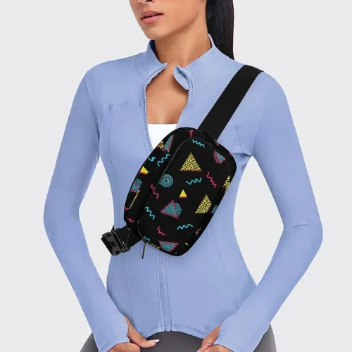 Vista 8 de Fashionable Crossbody Fanny Pack for Women Men Lightweight Belt Bag Black Retro 80s 90s Waist Pack Gym Backpack for Hiking Cycling