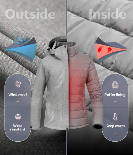 Vista 4 de CREATMO US Chaqueta de esquí impermeable 3 en 1 para mujer, resistente al viento, chaqueta de snowboard cálida para invierno