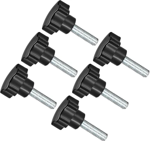Vista 7 de Perillas de sujeción de estrella, rosca macho M5 x 1.575 in, cabeza de 0.945 in, mango de tornillo de pulgar de plástico, perno roscado, color negro