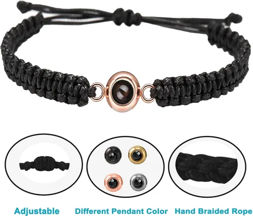 Vista 3 de Pulsera de fotos personalizada, pulsera de proyección de fotos, pulseras circulares de fotos con imagen en el interior, pulsera trenzada