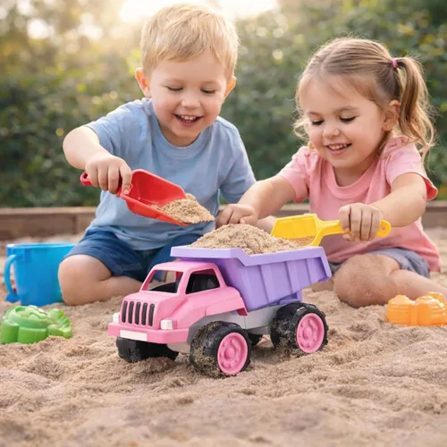 Vista 6 de Liberty Imports Camión volquete grande de plástico en color rosa para niños pequeños y niñas – Volquete inclinable grande, vehículo de juguete