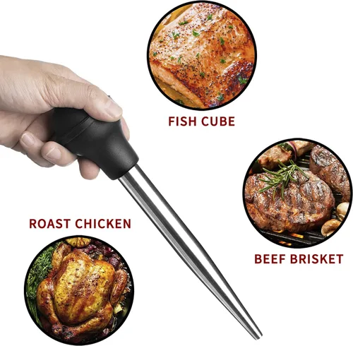 Vista 4 de JY COOKMENT Jeringa de acero inoxidable para pavo Baster Baster Jeringa para cocinar Inyector de carne con 2 agujas de marinada, 1 cepillo