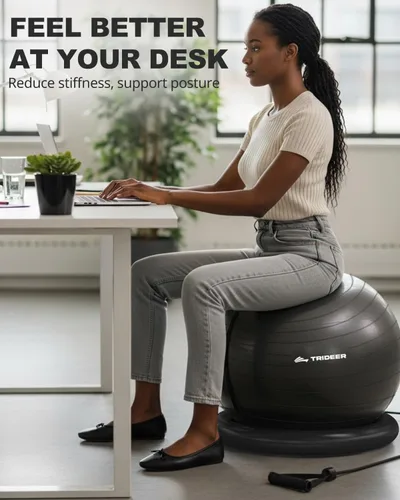 Vista 2 de Trideer Exercise Ball Chair with Base & Resistance Bands for Home Gym, Stability Ball Seat for Core Workout and Back Support
