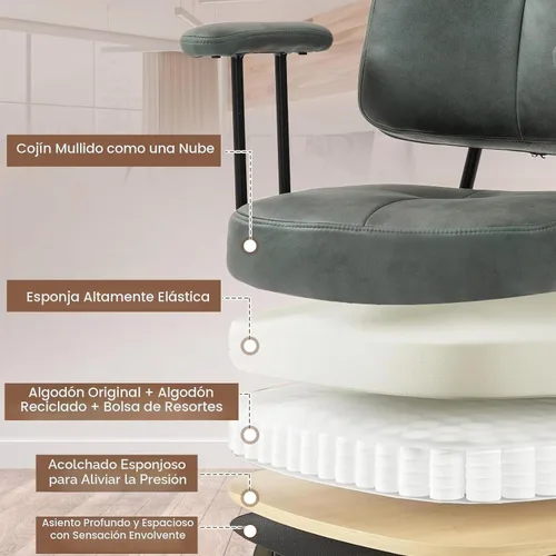 Vista 6 de ECOTOUGE Silla de oficina en casa, silla de cuero sintético moderna de Verde