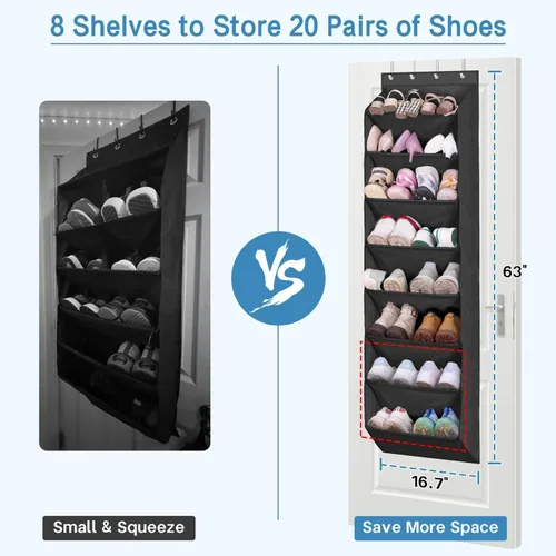 Vista 2 de KEETDY Organizador sobre la puerta con 8 bolsillos profundos, estante colgante para colgar el armario se adapta a 20 pares, soporte para zapatos