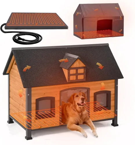 Vista 14 de GUTINNEEN - Casa térmica para perros con aislamiento para exteriores, resistente a la intemperie, con almohadilla térmica controlada por termostato