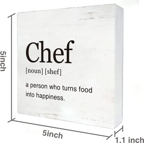 Vista 2 de Chef Definition - Letrero de madera para decoración de cocina para el hogar, regalo de chef moderno, caja de madera, placa de bloque para decoración