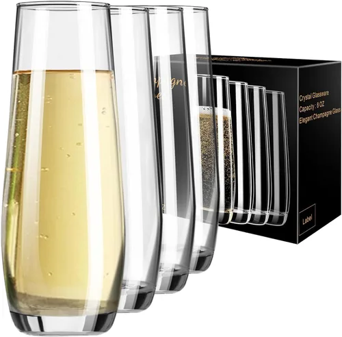Vista 12 de PARACITY Copas de champán, juego de 2 copas de champán, elegantes copas de champán de vidrio de 8.5 onzas, regalo para cumpleaños, boda, Navidad #1