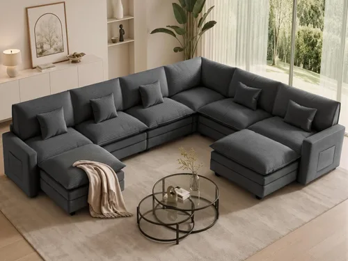 Vista 54 de Sofá seccional modular de 107", sofá de nube en forma de L con otomana Negro