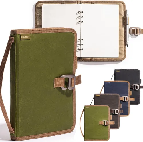 Vista 13 de LOCHBY® Carpeta Field A5 Cubierta de carpeta de 6 anillas Lona encerada resistente al agua Diseño plano Sistema A5 apto para recargar