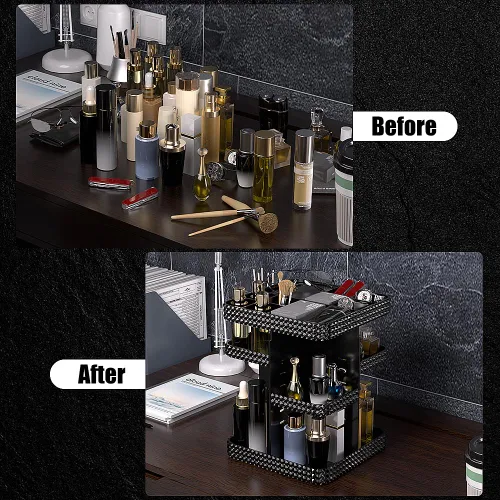 Vista 7 de Organizador de maquillaje giratorio de 360°, organizador de perfumes de gran capacidad, almacenamiento de cosméticos, tocador, encimera, se adapta a