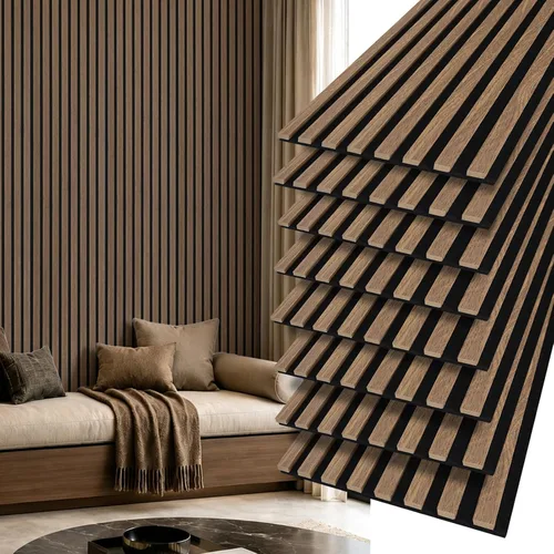 Vista 25 de Art3d Panel de pared con diseño de listones de madera acústica de 47 x 23.6 Castaño