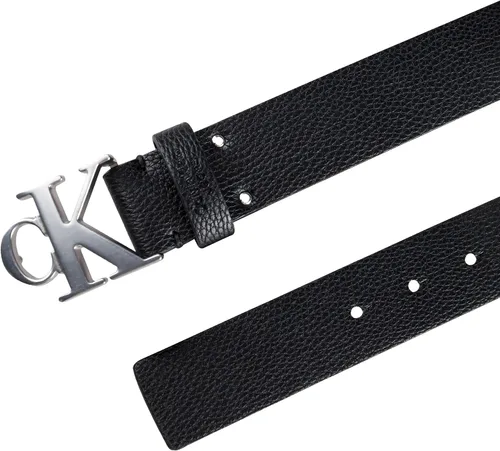 Vista 4 de Calvin Klein Cinturón casual con hebilla de placa para hombre con tratamiento de logotipo, NegroPlata