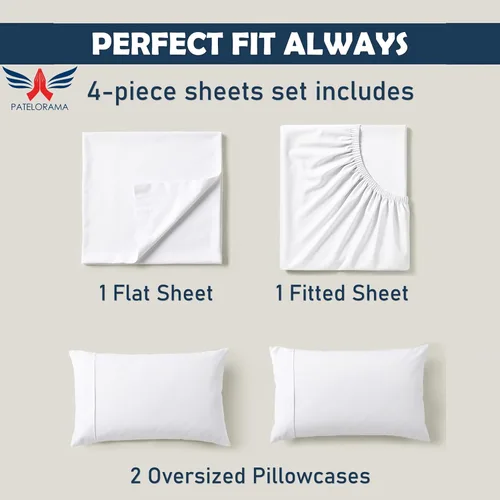 Vista 3 de Queen Percale Sheets Set – 100% Egyptian Long Staple Percal Cotton, 800 Thread Count, Oversized [60” x 80”] with 10” Deep Pockets, Soft, Crisp &