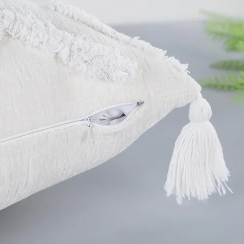 Vista 5 de PANOD - Juego de 2 fundas de cojín decorativas de estilo granja, súper suaves, con patrón de diamante sólido, con penachos y borlas, modernas Gris