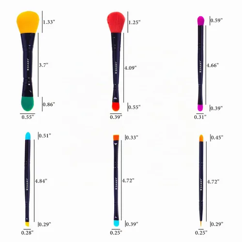 Vista 4 de SHANY LUNA - 6 brochas de maquillaje veganas de viaje de doble cara con 12 lados de cerdas únicos, bolsa de almacenamiento de cepillos, cepillo