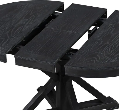 Vista 5 de WILLIAMSPACE Mesa de comedor de madera, mesa de cocina redonda extensible, mesa de comedor retro para 4 a 6, mesa de comedor rústica para comedor