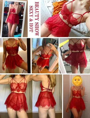 Vista 3 de Avidlove Lencería para mujer, babydoll de encaje, ropa de noche de malla