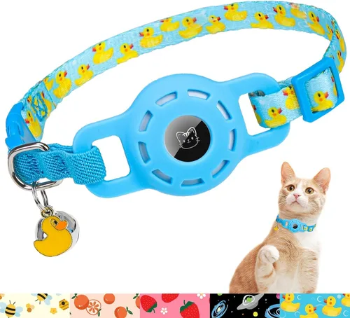 Vista 14 de BINGPET AirTag - Collar de gato con campanas, collar elástico de seguridad mejorado con soporte para collar de gato Airtag, collares de gato