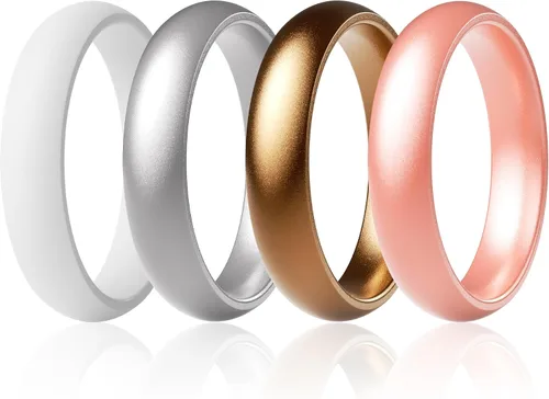 Vista 9 de ThunderFit Anillos de aniversario de silicona para mujer, 5.5 mm de ancho, 2 mm de grosor, bandas de goma de boda, paquete múltiple variado 1-12