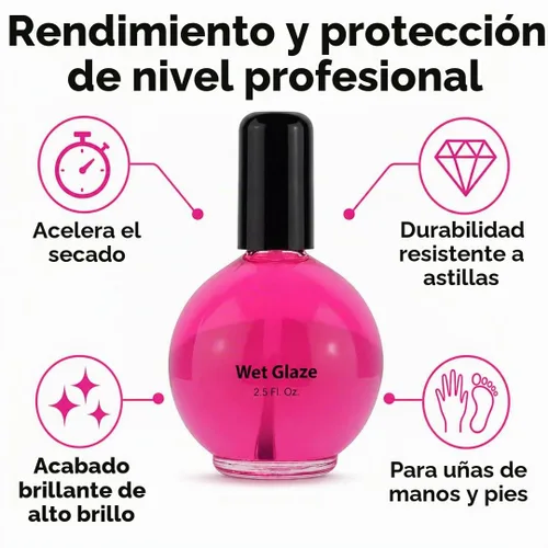 Vista 7 de Pro Nail Wet Glaze - Esmalte de uñas seco transparente Quick Top Coat