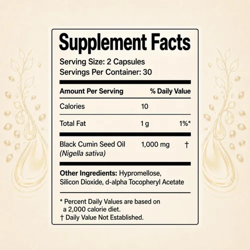 Vista 2 de Black Cumin Seed Oil 1,000 mg from Nigella Sativa, 60 Capsules, 30 Days