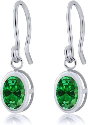 Vista 86 de Gem Stone King Aretes colgantes de plata de ley 925 de 0.276 x 0.197 in con piedra natal ovalada de alambre francés para mujer