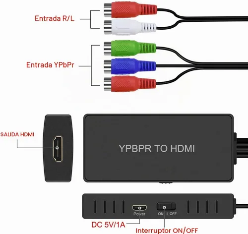 Vista 4 de Convertidor de componentes a HDMI, adaptador YPbPr a HDMI compatible con 1080P/720P compatible con DVD, reproductor de Blu-ray, PS2, PS3, Xbox a