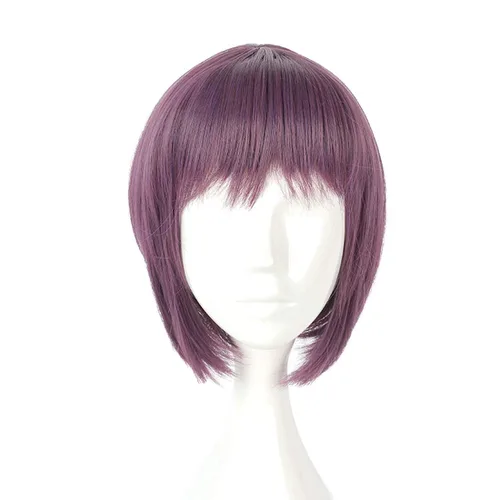 Vista 4 de Anime Ghost In The Shell Kusanagi Motoko Cosplay peluca de pelo corto recto mujeres mezcla púrpura Headwear pelucas de pelo sintético REYHS