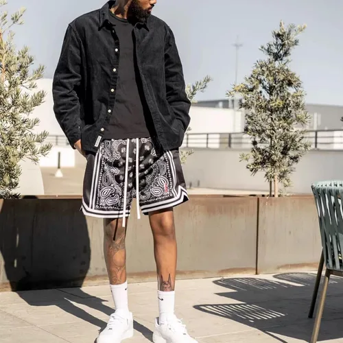 Vista 8 de BOOMLEMON Pantalones cortos de baloncesto para hombre, pantalones cortos de entrenamiento atléticos de cachemira, pantalones cortos de malla
