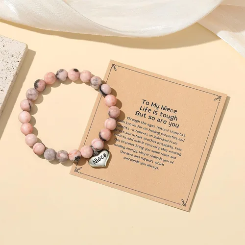 Vista 3 de MIXJOY Regalos para mujer con texto en inglés "Life is Tough But So Are You", pulsera de piedra natural, regalos de relajación antiansiedad