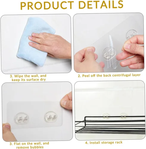 Vista 4 de 4 unidades de soporte adhesivo de repuesto de 3 x 10 pulgadas, tiras adhesivas de ducha fuertes, impermeables, sin perforaciones, para baño, cocina