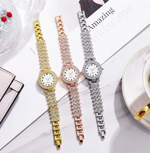 Vista 7 de Relojes de pulsera de lujo para mujer, reloj de pulsera de diamante, reloj de cuarzo casual de moda para mujer