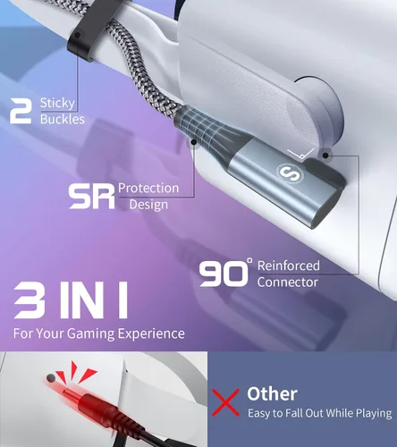 Vista 3 de Sweguard Cable de conexión de realidad virtual de 10 pies compatible con Oculus Quest 2 USB 32 Gen 1 USB A a USB C con transferencia de datos
