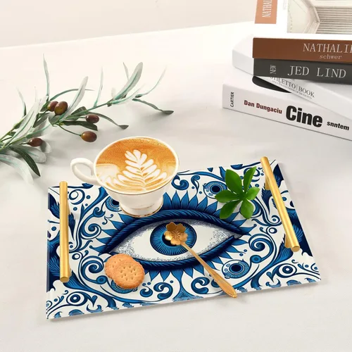 Vista 6 de Bandeja de servir de acrílico de ojo malvado azul, decoración moderna del hogar para dormitorio, baño, cocina, sala de estar, mesa, 7.9 x 11.8